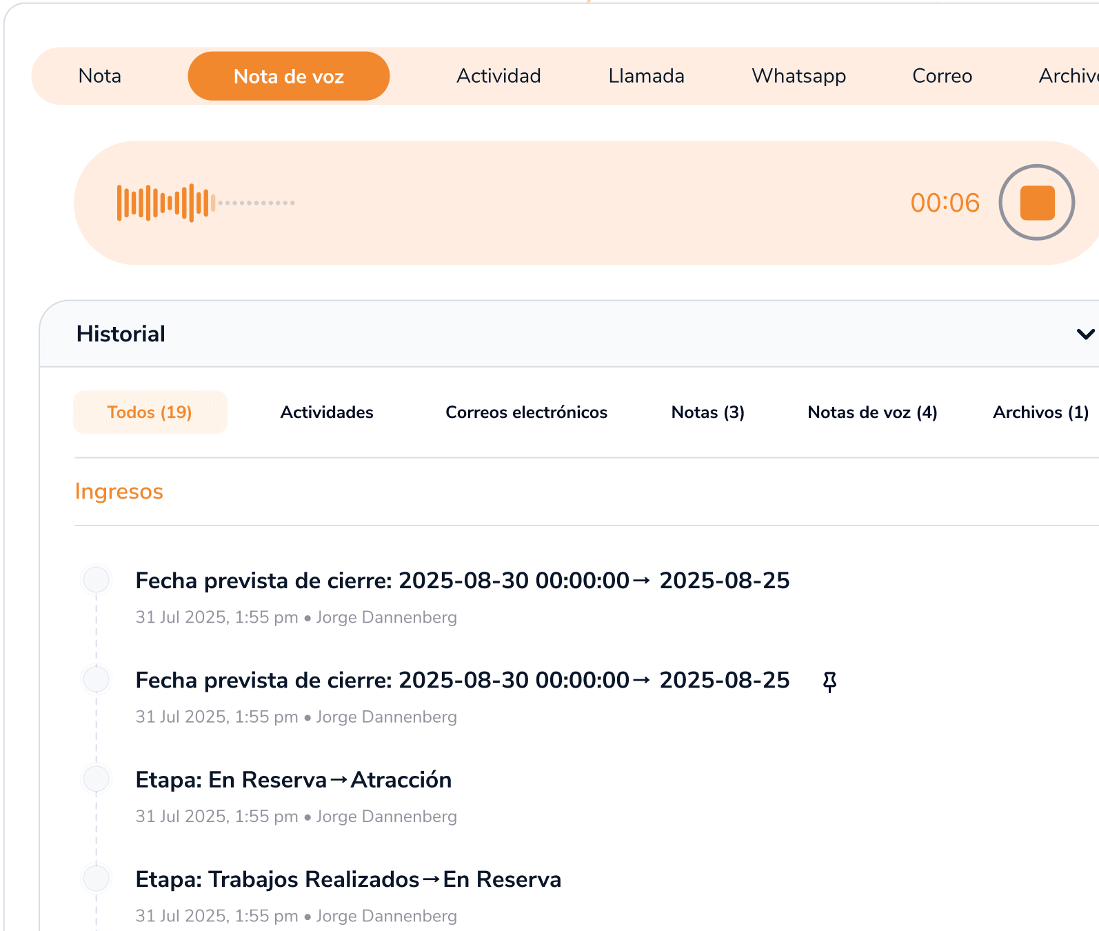 Interfaz del calendario en DannBox
