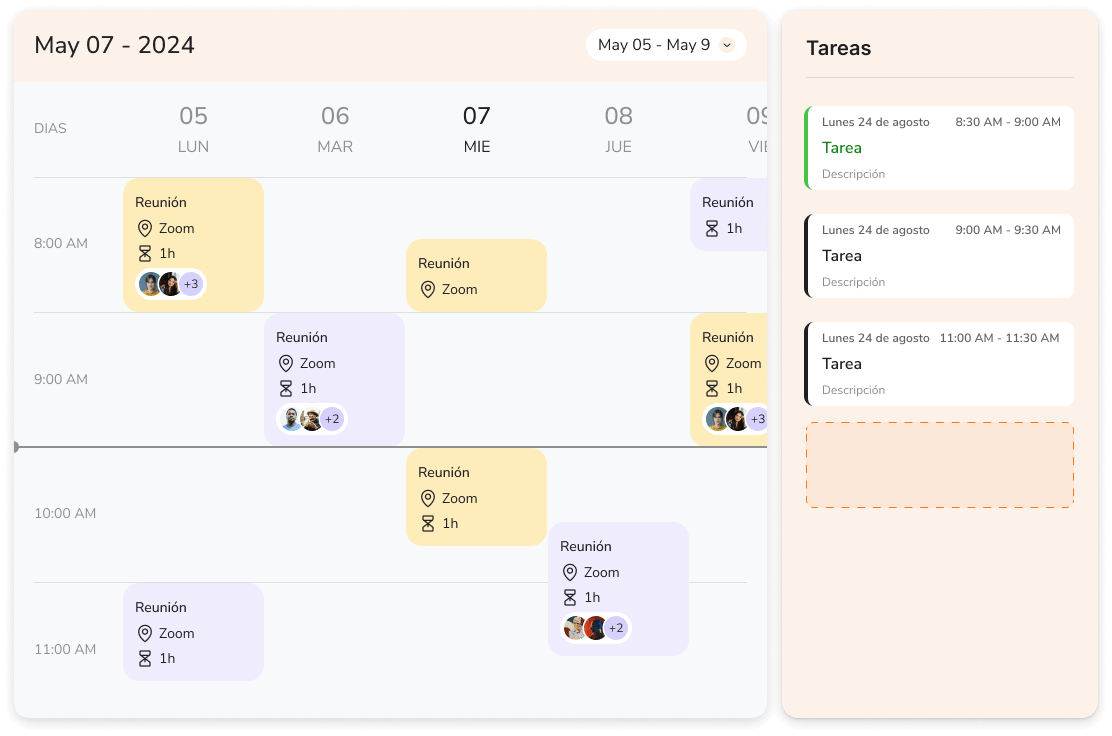 Vista de tareas y calendario en DannBox